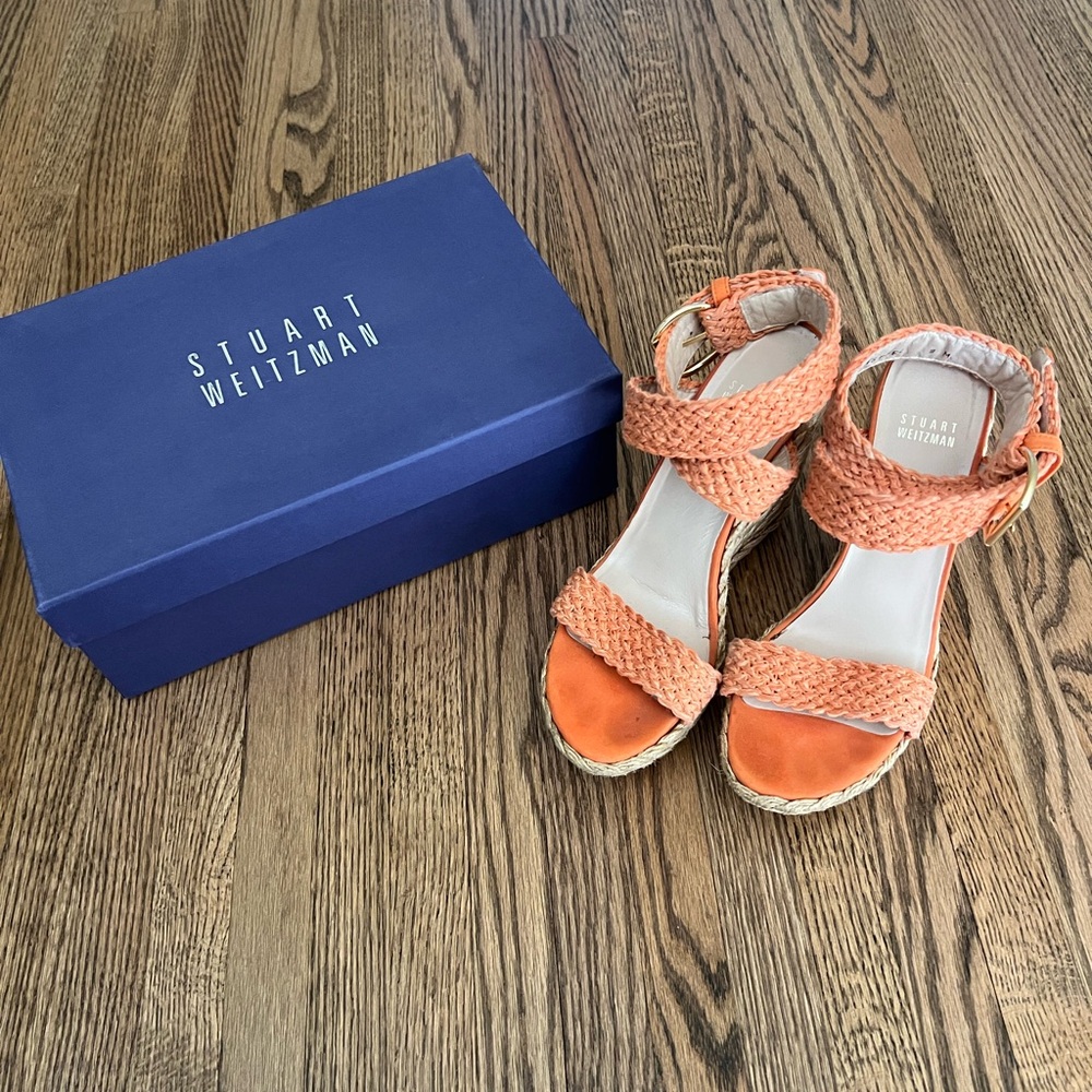 Stuart Weitzman Orange Braided Espadrille Wedges